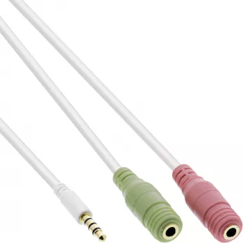 InLine καλώδιο προσαρμογέα ήχου headset 3,5 mm βύσμα αρσενικό 4-πολικό / 2x 3,5 mm, λευκό, 1 m