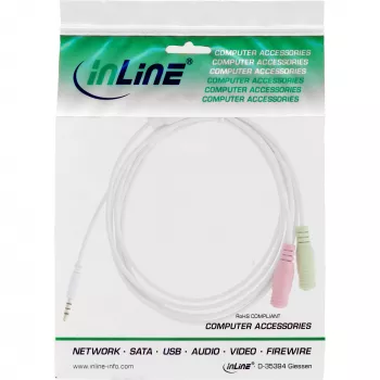 InLine καλώδιο προσαρμογέα ήχου headset 3,5 mm βύσμα αρσενικό 4-πολικό / 2x 3,5 mm, λευκό, 1 m
