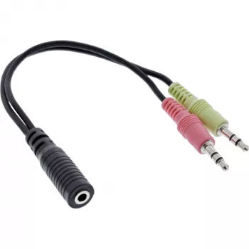 InLine καλώδιο προσαρμογέα ήχου headset, 2× 3,5 mm βύσμα αρσενικό σε 3,5 mm υποδοχή θηλυκή 4-πολικό, OMTP, 0,15 m