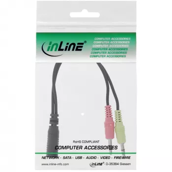 InLine καλώδιο προσαρμογέα ήχου headset, 2× 3,5 mm βύσμα αρσενικό σε 3,5 mm υποδοχή θηλυκή 4-πολικό, OMTP, 0,15 m