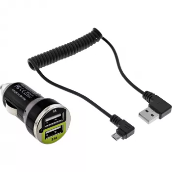 InLine USB DUAL+ Σετ φόρτισης αυτοκινήτου, τροφοδοτικό με σπιράλ καλώδιο 1m