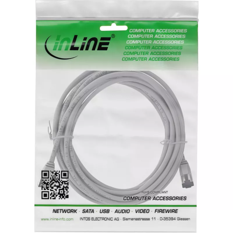 InLine Καλώδιο patch λεπτό, U/FTP, Cat.8.1, TPE χωρίς αλογόνα, γκρι 10m