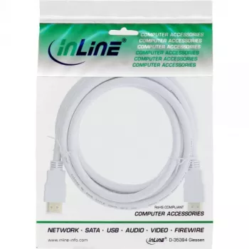 InLine Καλώδιο HDMI High Speed με Ethernet, αρσενικό/αρσενικό, λευκό, επιχρυσωμένες επαφές, 2m