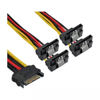Καλώδιο τροφοδοσίας SATA InLine 1-σε-4 υποδοχή θηλυκή / 4x αρσενικό βύσμα SATA γωνιακό με ασφάλειες 0,15 m