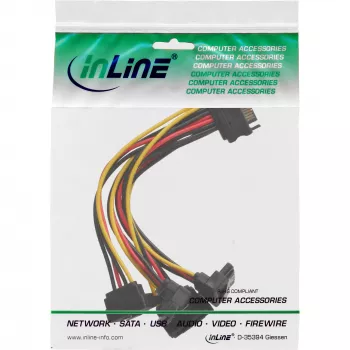 Καλώδιο τροφοδοσίας SATA InLine 1-σε-4 υποδοχή θηλυκή / 4x αρσενικό βύσμα SATA γωνιακό με ασφάλειες 0,15 m