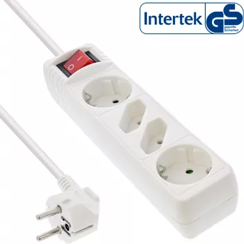 Πολύπριζο InLine, 4 θέσεις, 2x CEE7/3 + 2x Euro CEE 7/16, λευκό, 1,5 m