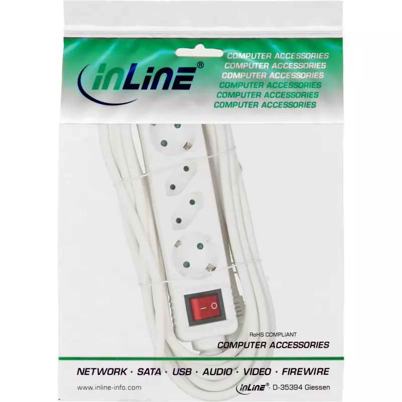 Πολύπριζο InLine, 4 θέσεις, 2x CEE7/3 + 2x Euro CEE 7/16, λευκό, 1,5 m