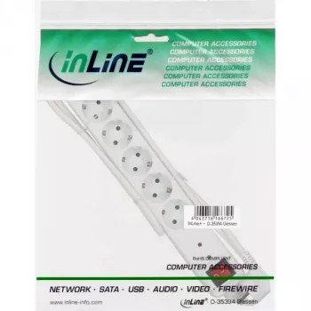 Πολύπριζο InLine CEE 7/3, 6 θέσεις, προστασία υπέρτασης, διακόπτης, λευκό