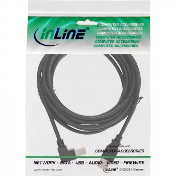 Καλώδιο USB 2.0 InLine, γωνιακό, Type-A αρσενικό βύσμα / B αρσενικό βύσμα, μαύρο, 1m