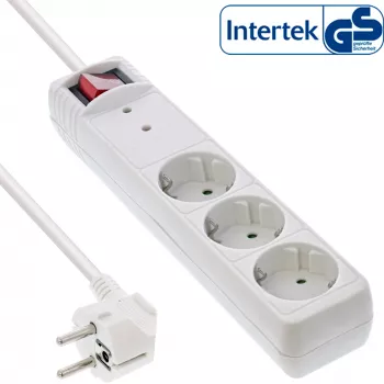 Πολύπριζο InLine CEE 7/3, 3 θέσεις, προστασία υπέρτασης, διακόπτης, λευκό