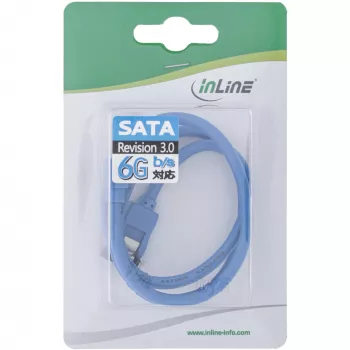 Στρογγυλό καλώδιο SATA 6Gb/s InLine μπλε 90° γωνιακό με ασφάλειες 0,3 m