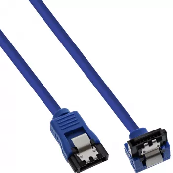 Στρογγυλό καλώδιο SATA 6Gb/s InLine μπλε γωνιακό 90° με ασφάλεια 0,15m