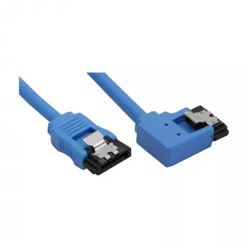 Στρογγυλό καλώδιο SATA 6Gb/s InLine μπλε αριστερά γωνιακό 90° με ασφάλειες 0,5 m