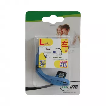 Στρογγυλό καλώδιο SATA 6Gb/s InLine μπλε αριστερά γωνιακό 90° με ασφάλειες 0,5 m