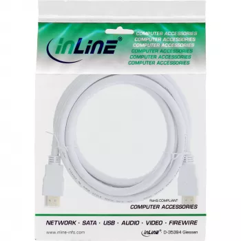 Καλώδιο High Speed HDMI με Ethernet InLine, M/M, λευκό, επιχρυσωμένες επαφές, 3 m