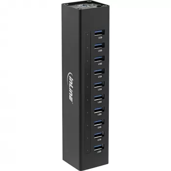 Hub USB 3.0 InLine 10 θυρών θήκη αλουμινίου με τροφοδοτικό 4A, μαύρο