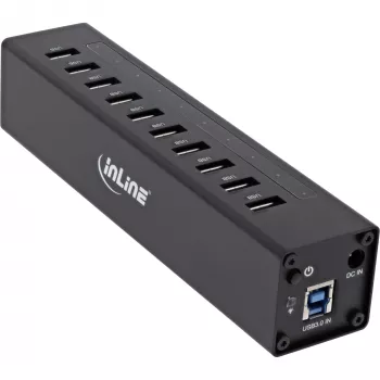 Hub USB 3.0 InLine 10 θυρών θήκη αλουμινίου με τροφοδοτικό 4A, μαύρο