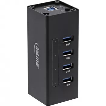 Hub USB 3.0 InLine, 4 θύρες, θήκη αλουμινίου, με τροφοδοτικό 2,5A