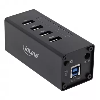 Hub USB 3.0 InLine, 4 θύρες, θήκη αλουμινίου, με τροφοδοτικό 2,5A