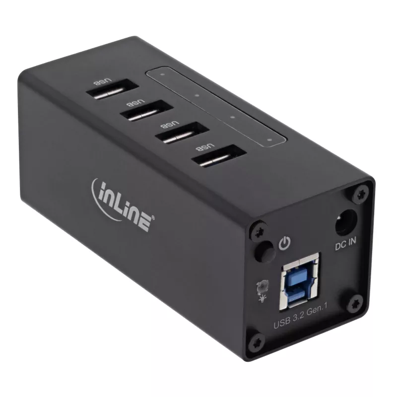 Hub USB 3.0 InLine, 4 θύρες, θήκη αλουμινίου, με τροφοδοτικό 2,5A