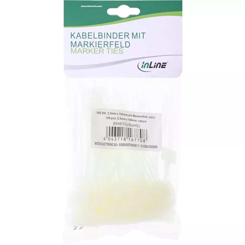 Δεματικά καλωδίων με πεδίο σήμανσης InLine 100 mm x 2,5 mm, νάιλον, 100 τεμ.