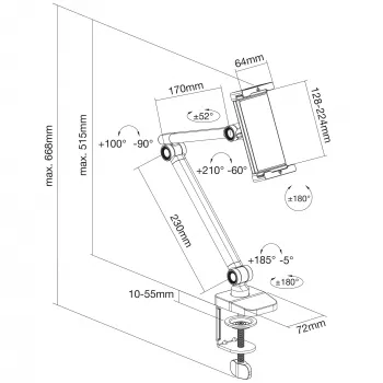 Βάση tablet InLine 55721S μαύρο βάση σύσφιξης έως 12,9 ίντσες