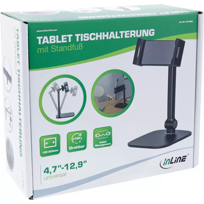Βάση τραπεζιού tablet InLine με βάση στήριξης, έως 12,9 ίντσες, μαύρο