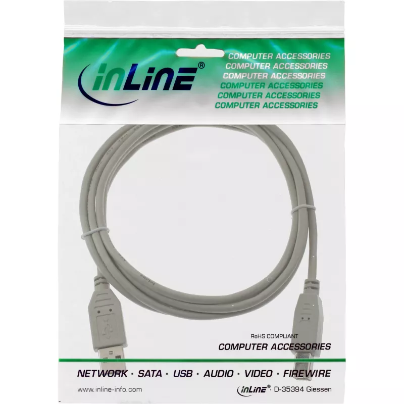Καλώδιο USB 2.0 Type-A αρσενικό / B αρσενικό μπεζ 7m InLine 34557H