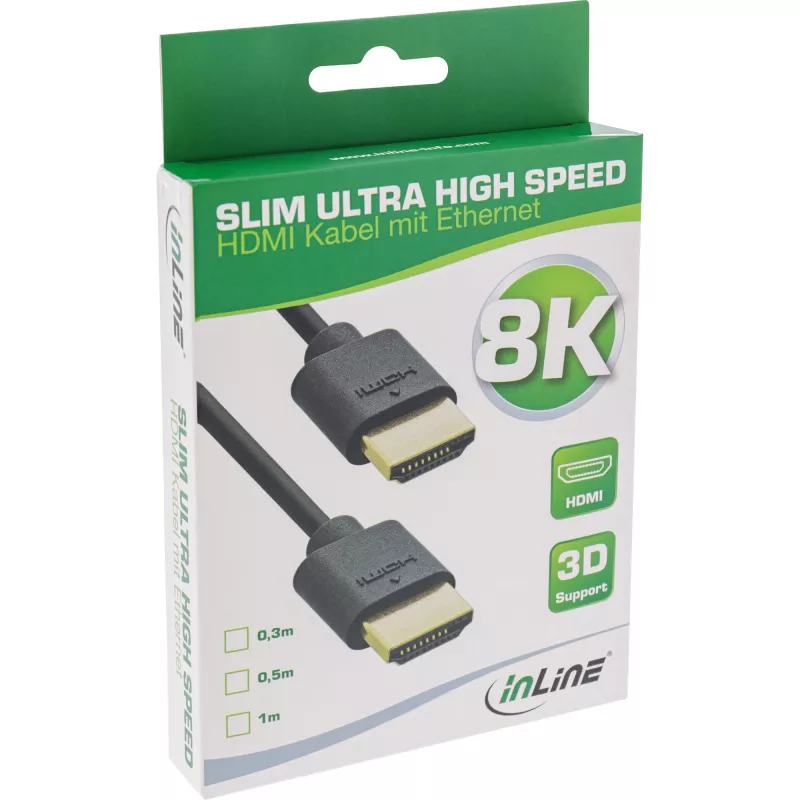 InLine Slim Ultra High Speed Καλώδιο HDMI M/M 8K4K επιχρυσωμένο μαύρο 0,3 m