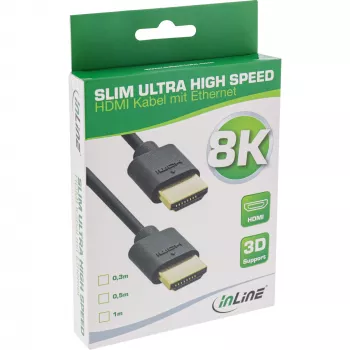 InLine Slim Ultra High Speed Καλώδιο HDMI M/M 8K4K επιχρυσωμένο μαύρο 0,5m