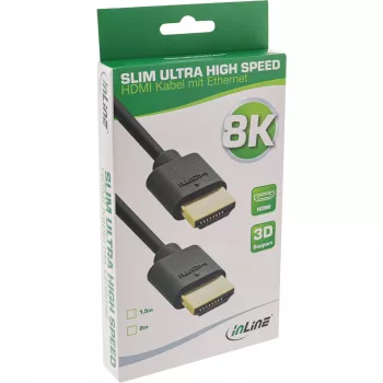 InLine Slim Ultra High Speed Καλώδιο HDMI M/M 8K4K επιχρυσωμένο μαύρο 2m