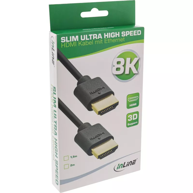 InLine Slim Ultra High Speed Καλώδιο HDMI M/M 8K4K επιχρυσωμένο μαύρο 2m
