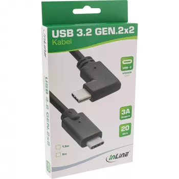 InLine Καλώδιο USB 3.2 Gen.2, USB-C αρσενικό/αρσενικό γωνιακό, μαύρο, 1,5 m