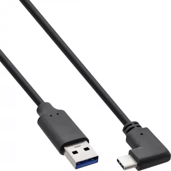 InLine Καλώδιο USB 3.2, USB-C αρσενικό γωνιακό σε USB-A αρσενικό, μαύρο, 0,3m