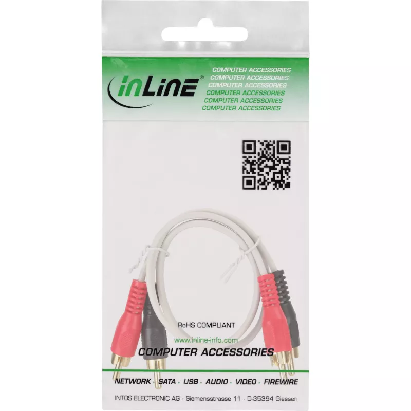 InLine Καλώδιο RCA 2x βύσματα RCA αρσενικό/αρσενικό – επιχρυσωμένο, 1 m, λευκό