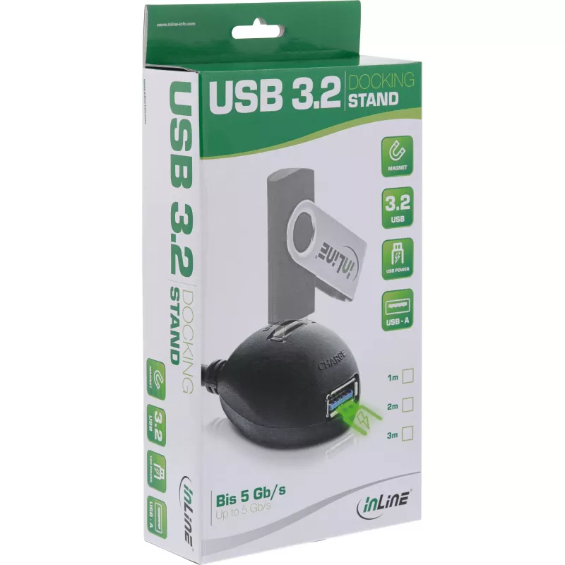 InLine Καλώδιο USB 3.2 Gen.1 USB Type-A M / A W + τροφοδοσία, με βάση, μαύρο, 3m