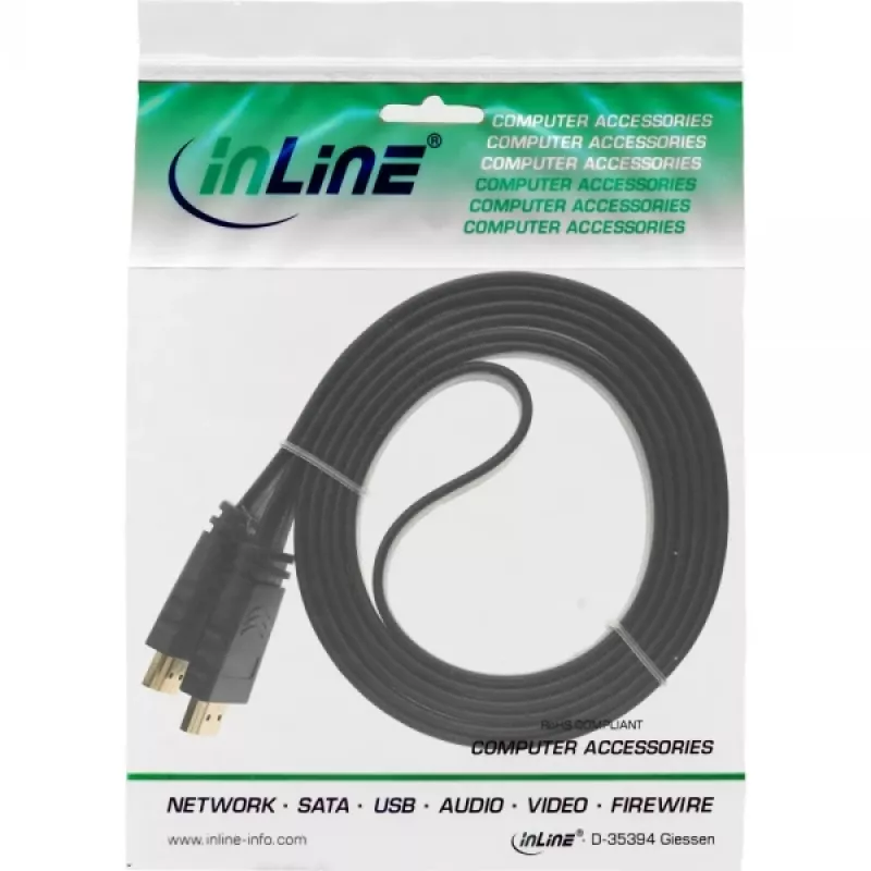 InLine Επίπεδο καλώδιο HDMI High Speed με Ethernet επιχρυσωμένο μαύρο 7,5 m