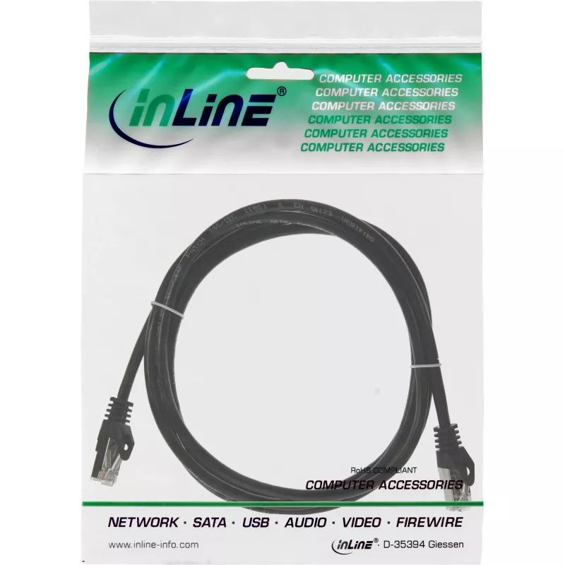Καλώδιο Patch InLine SF/UTP Cat.5e μαύρο 2m, 2 m, Cat5e, SF/UTP (S-FTP), RJ-45, RJ-45, μαύρο