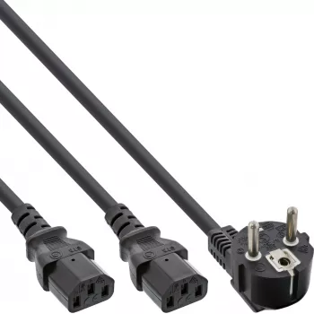 InLine Καλώδιο τροφοδοσίας Y 1x CEE 7/7 γωνιακό / 2x 3πολικό βύσμα IEC C13, 3m