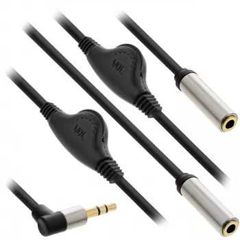 InLine λεπτό καλώδιο ήχου Y 3,5 mm βύσμα / 2x υποδοχή, με ρυθμιστή έντασης 0,25 m