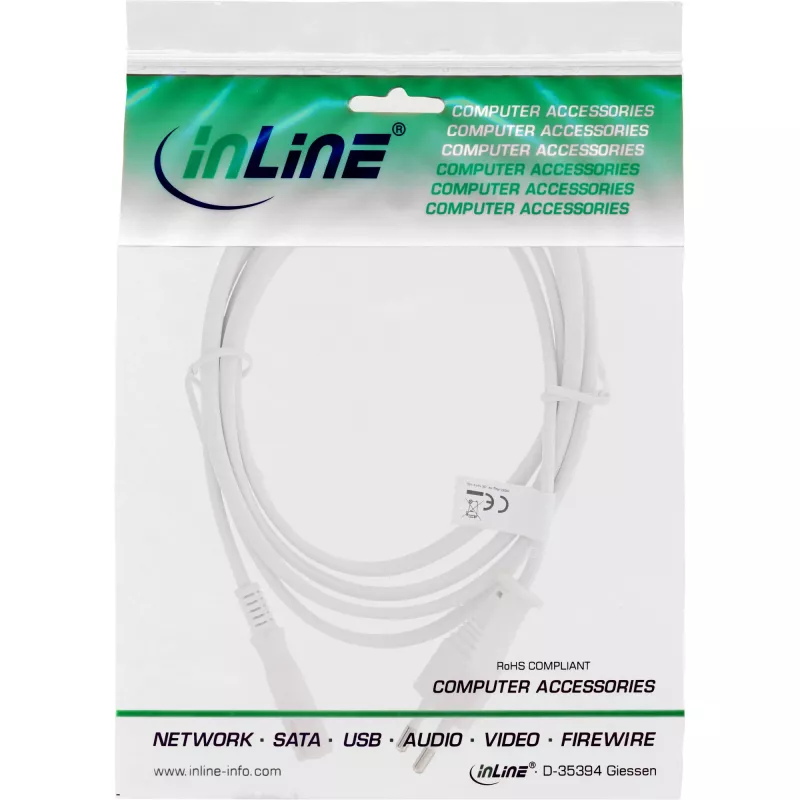 InLine Καλώδιο τροφοδοσίας, βύσμα Euro / βύσμα Euro8, λευκό, 5,0 m