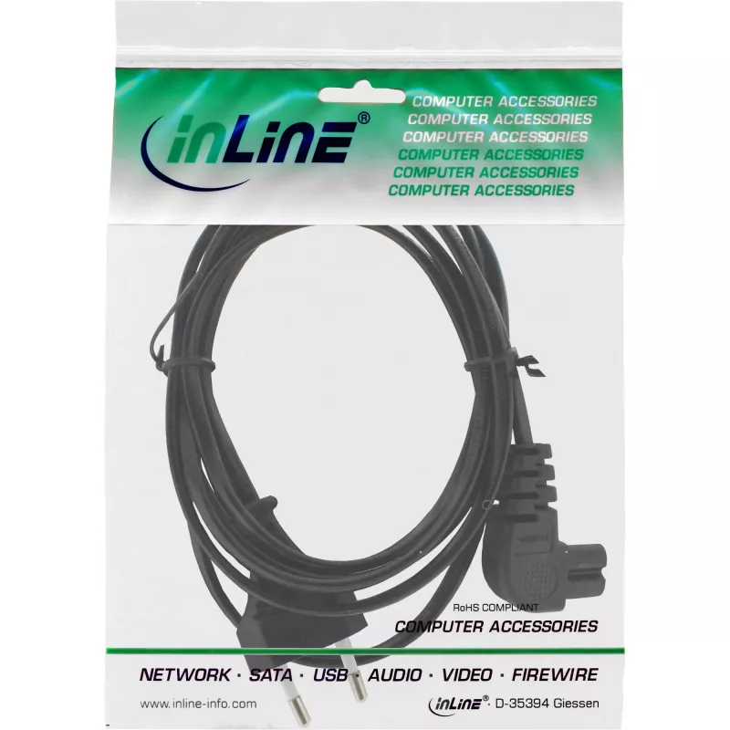 InLine Καλώδιο τροφοδοσίας, βύσμα Euro / Euro8 γωνιακό, μαύρο, 5m