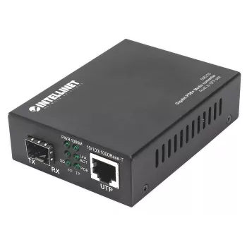 Μετατροπέας μέσων Intellinet Gigabit PoE+, 1 x θύρα 1000Base-T RJ45 σε 1 x θύρα SFP, PoE+ injector