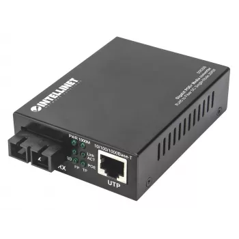 Μετατροπέας μέσων Intellinet Gigabit PoE+, θύρα 1000Base-T RJ45 σε 1000Base-LX (SC) Singlemode, 20 km, PoE+ injector