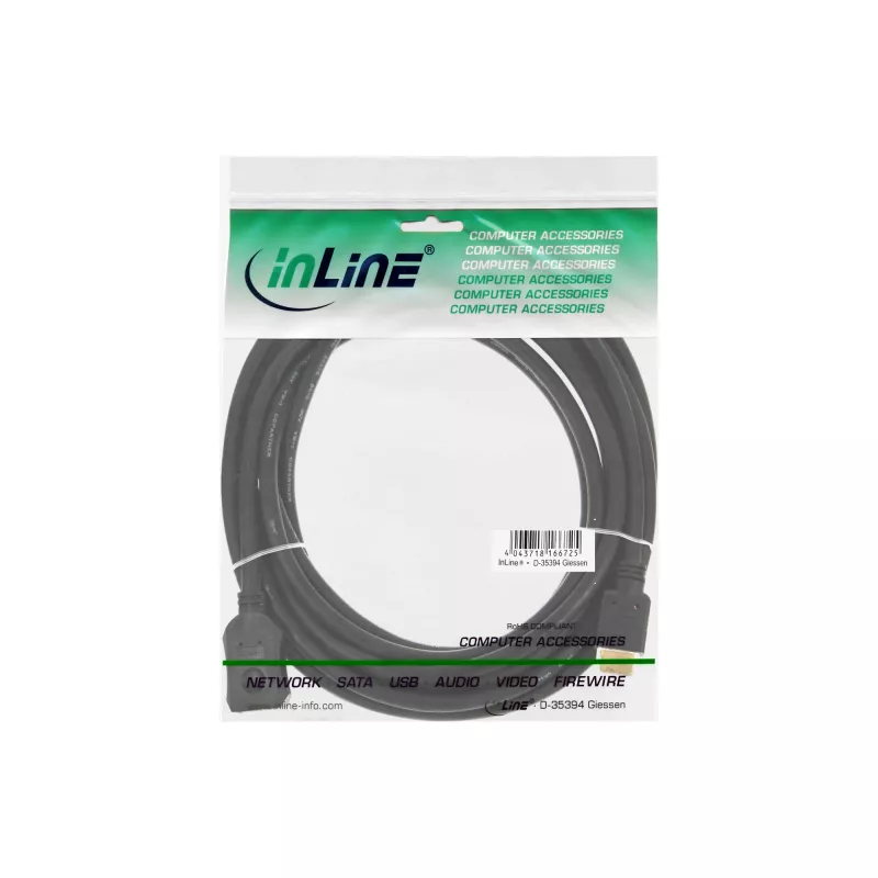 InLine καλώδιο HDMI, High Speed HDMI, αρσενικό/θηλυκό, μαύρο, επιχρυσωμένες επαφές, 7,5 m