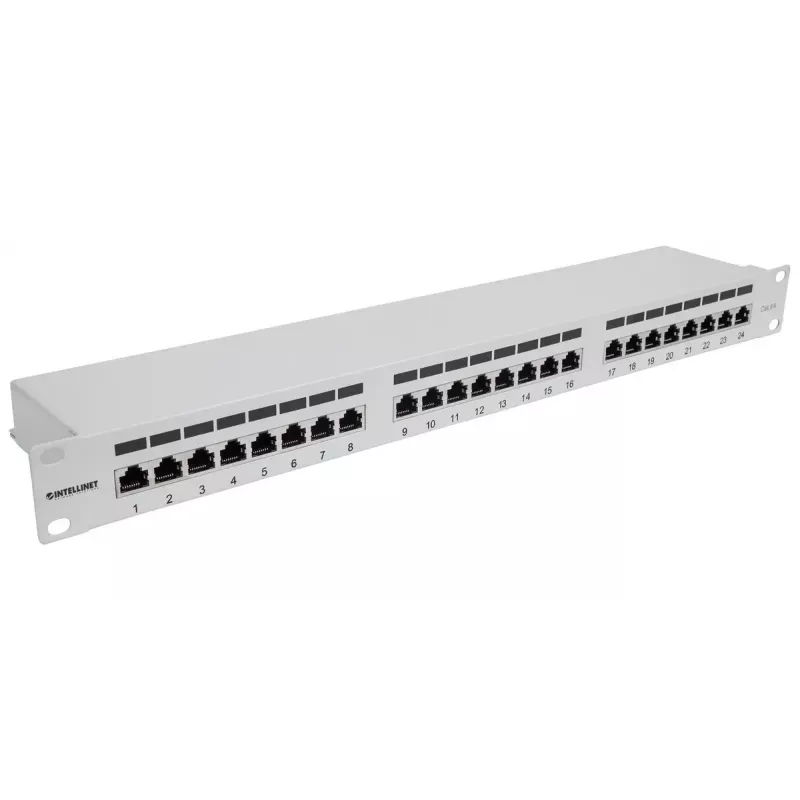 Intellinet Patch Panel, Cat6a, FTP, 24-Port, 1U, θωρακισμένο, 90° Top-Entry LSA, γκρι
