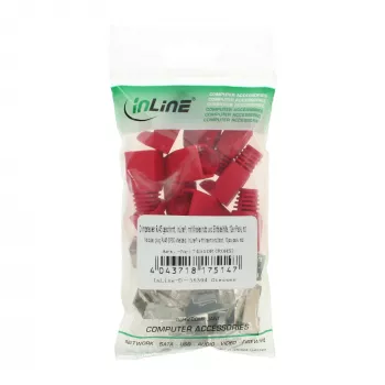 InLine αρσενικό βύσμα crimp RJ45 8P8C θωρακισμένο με οδηγό εισαγωγής και προστασία κάμψης, κόκκινο