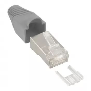 InLine αρσενικό βύσμα crimp RJ45 8P8C θωρακισμένο με οδηγό εισαγωγής και προστασία κάμψης γκρι