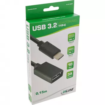 InLine καλώδιο προσαρμογέα USB 3.2 Gen.1x2, αρσενικό βύσμα USB-C / θηλυκή υποδοχή A, μαύρο, 0,15 m
