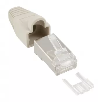 InLine αρσενικό βύσμα crimp RJ45 8P8C θωρακισμένο με οδηγό εισαγωγής και προστασία κάμψης μπεζ